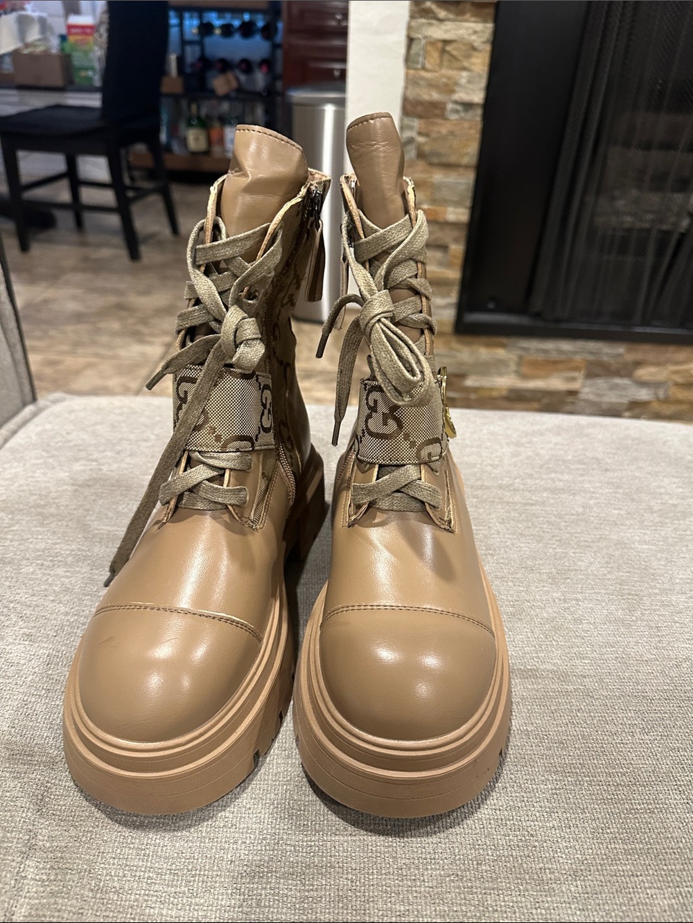 Womens Tan Lace-Up Combat Boots size 37